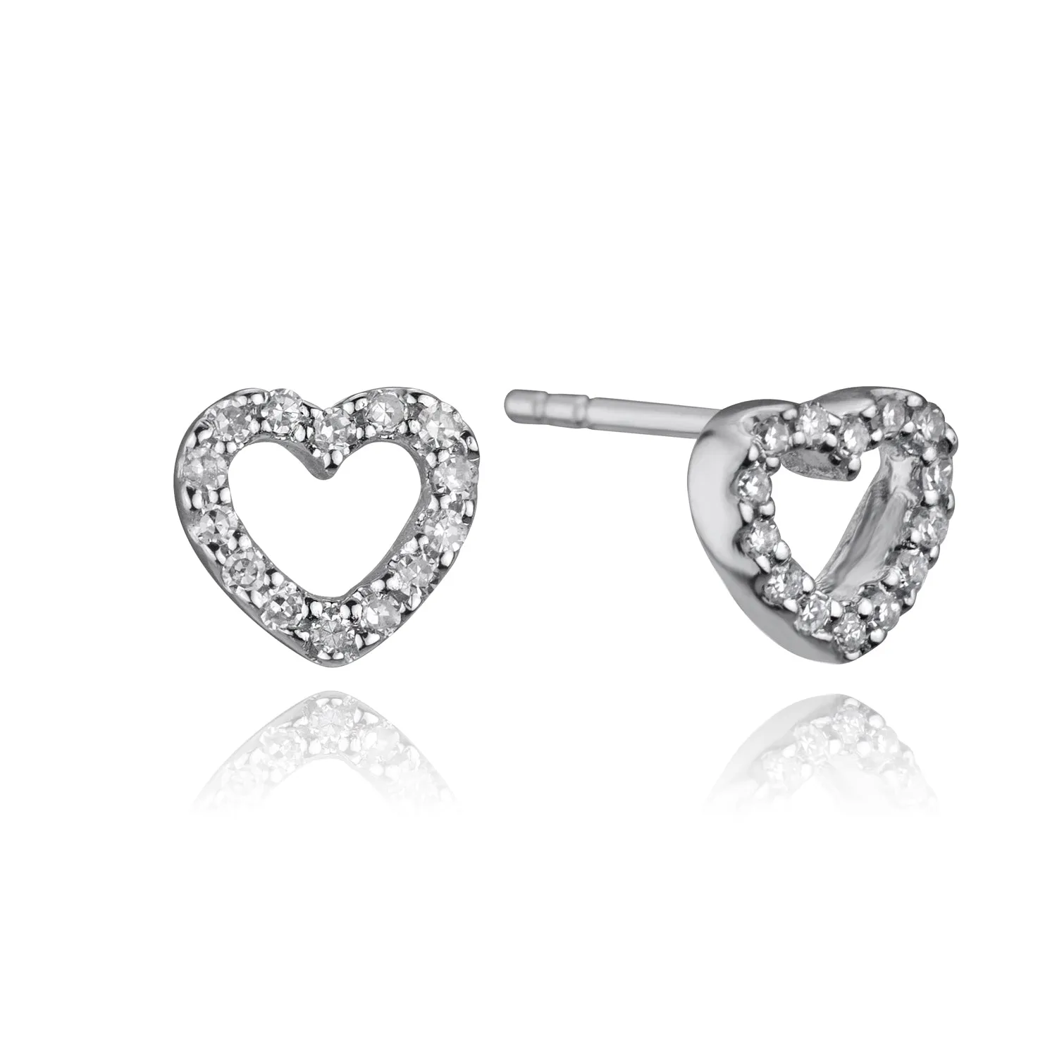 14K White Gold Petite Diamond Heart Studs