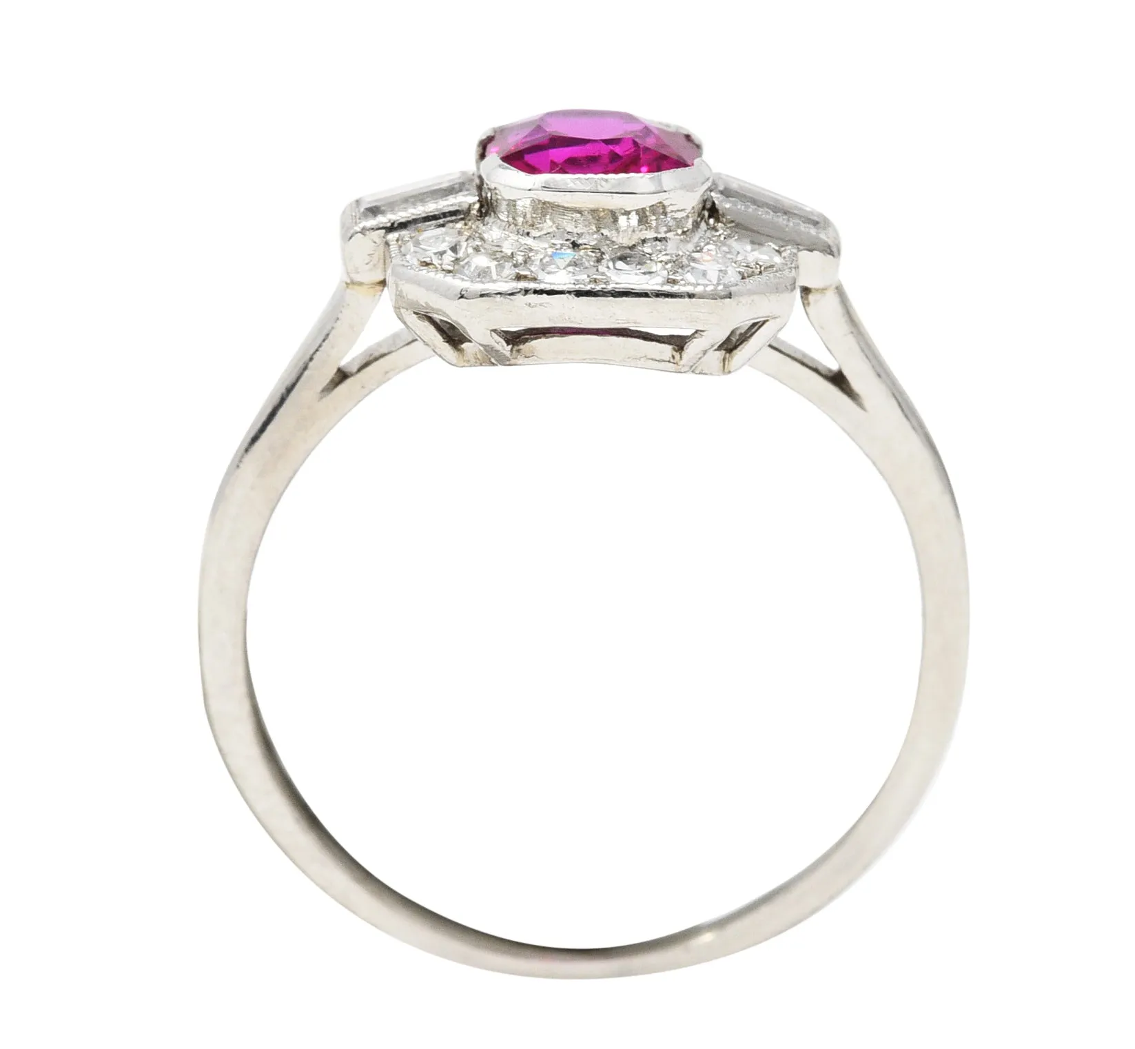 1930's Art Deco 1.15 CTW No Heat Burma Ruby Diamond Platinum Cushion Halo Gemstone Ring GIA