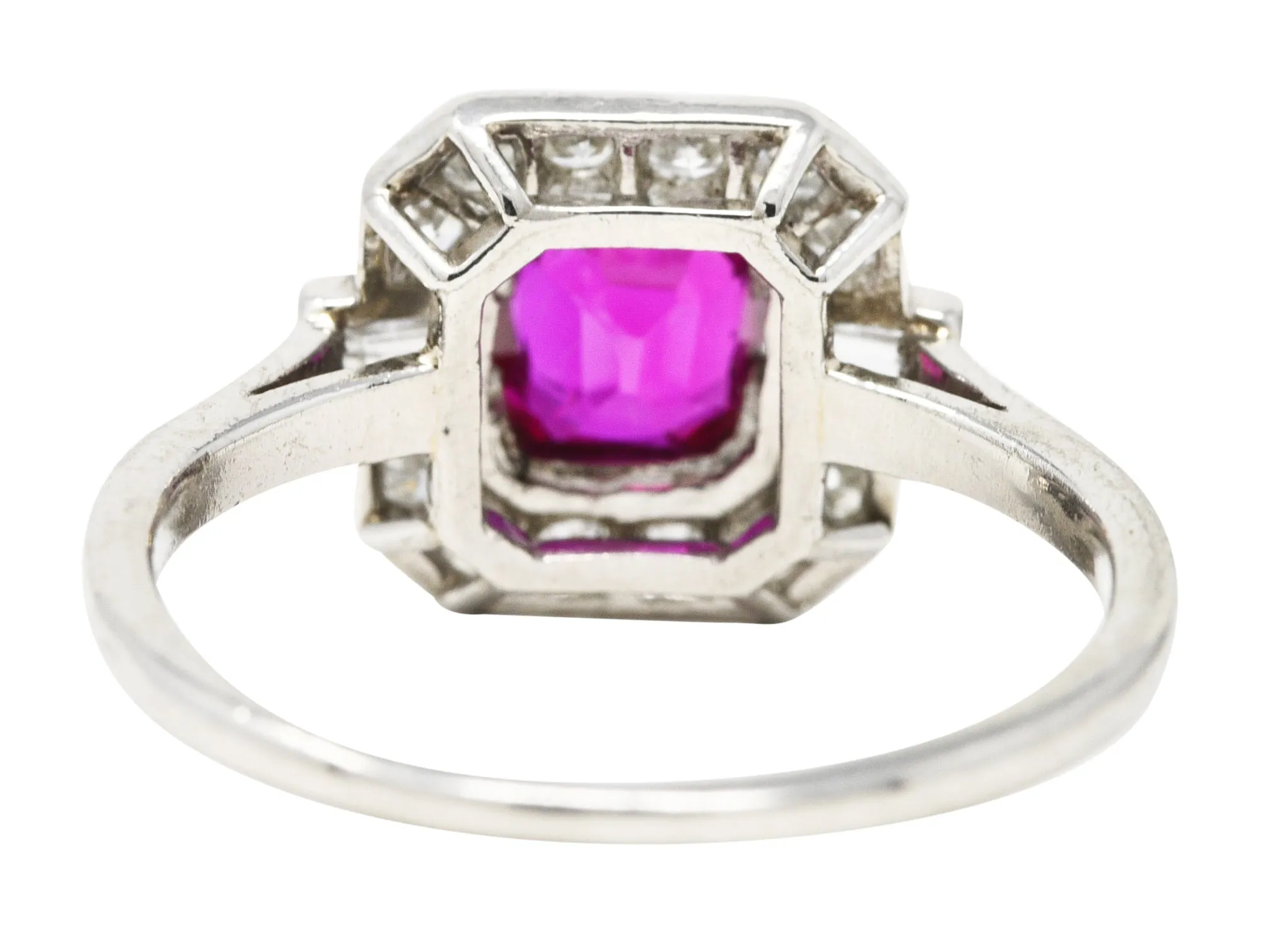 1930's Art Deco 1.15 CTW No Heat Burma Ruby Diamond Platinum Cushion Halo Gemstone Ring GIA