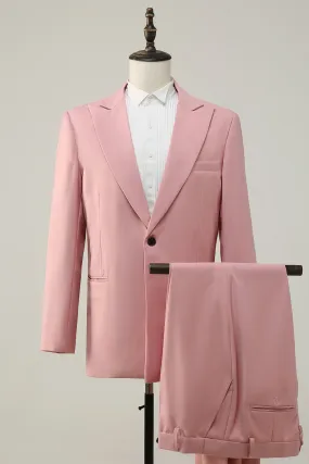 2 Piece Peak Lapel Grey Pink One Button Men's Prom Suits