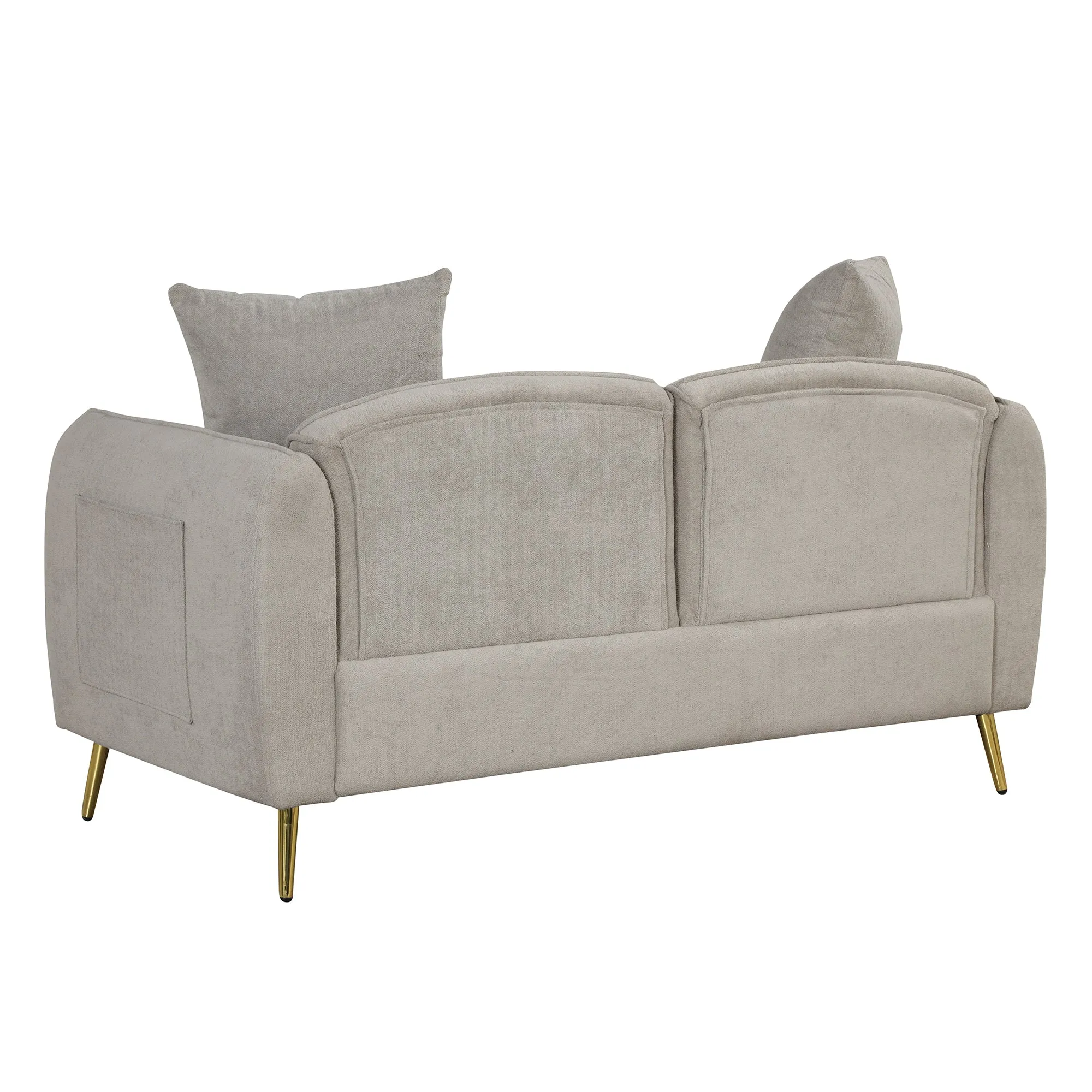 2 Piece Velvet Upholstered Sofa Sets,Loveseat and 3 Seat Couch Set Furniture with 2 Pillows and Golden Metal Legs for Different Spaces,Living Room,Apartment,Gray