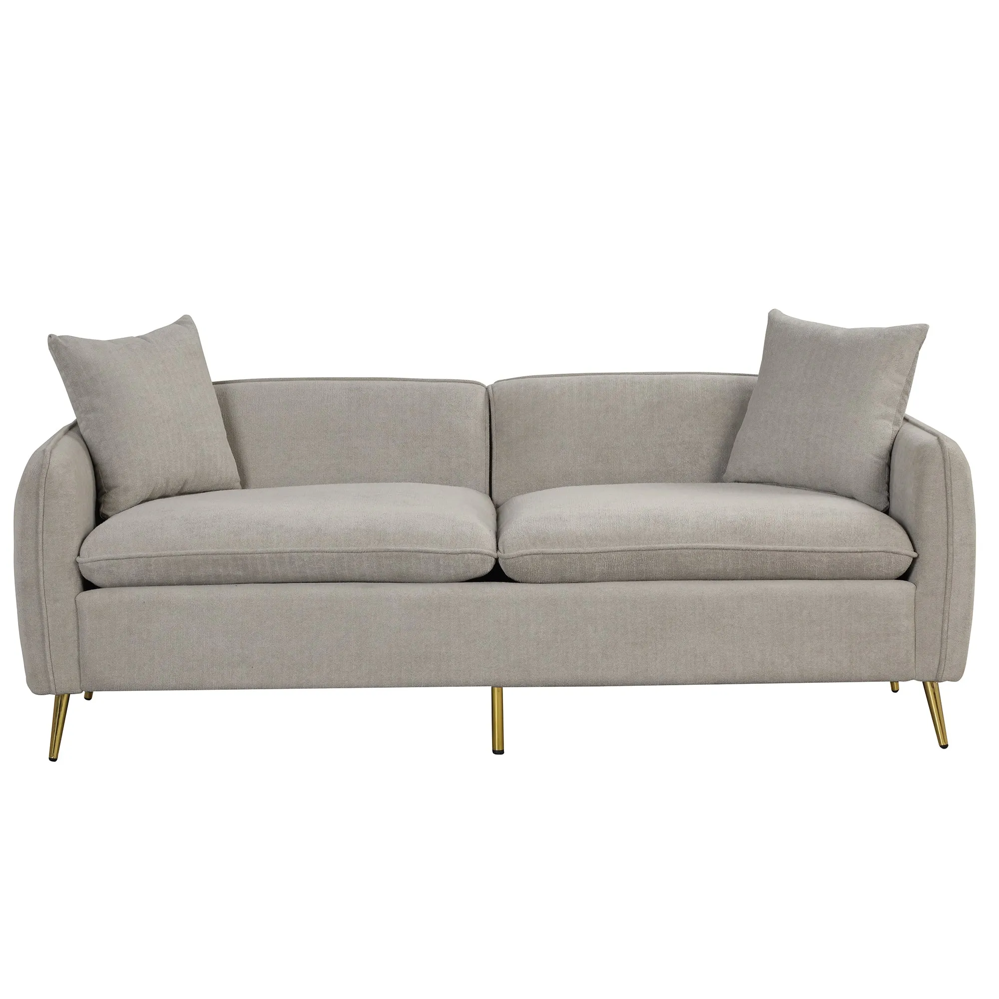 2 Piece Velvet Upholstered Sofa Sets,Loveseat and 3 Seat Couch Set Furniture with 2 Pillows and Golden Metal Legs for Different Spaces,Living Room,Apartment,Gray