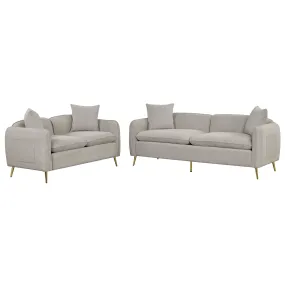 2 Piece Velvet Upholstered Sofa Sets,Loveseat and 3 Seat Couch Set Furniture with 2 Pillows and Golden Metal Legs for Different Spaces,Living Room,Apartment,Gray