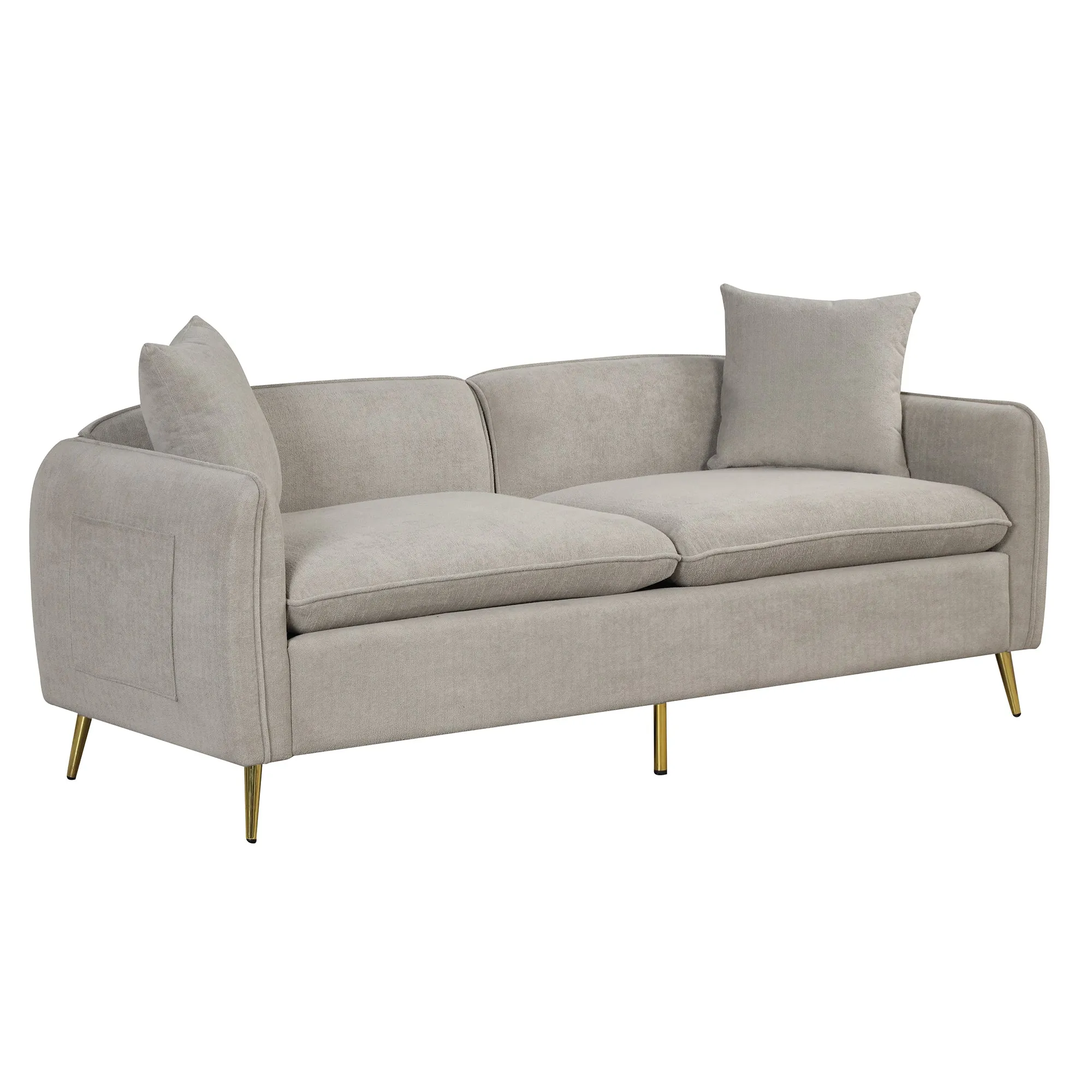 2 Piece Velvet Upholstered Sofa Sets,Loveseat and 3 Seat Couch Set Furniture with 2 Pillows and Golden Metal Legs for Different Spaces,Living Room,Apartment,Gray