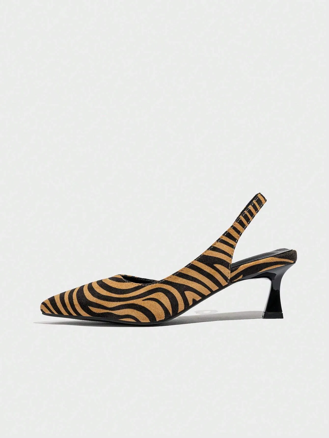 2024 New Autumn Fashion Pointed Toe Backstrap Zebra Print Quality Mid Heel Slip-On Leopard Print Backless