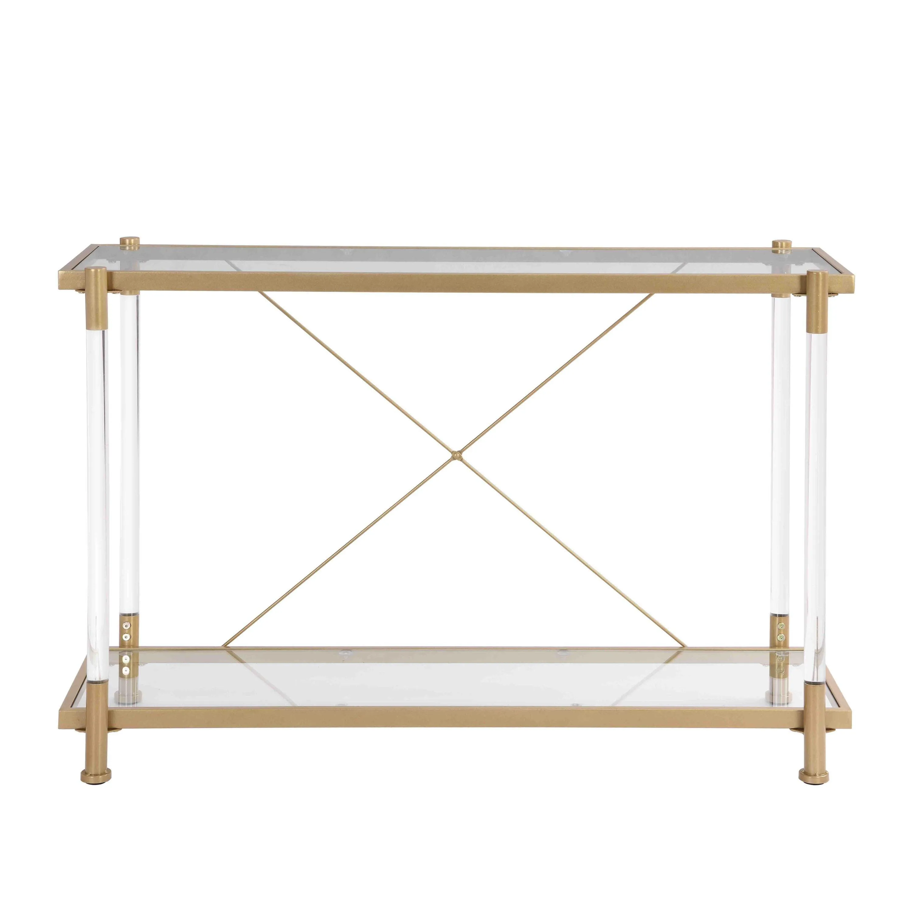 43.31'' Golden Glass Sofa Table, Acrylic Console Table for Living Room & Bedroom