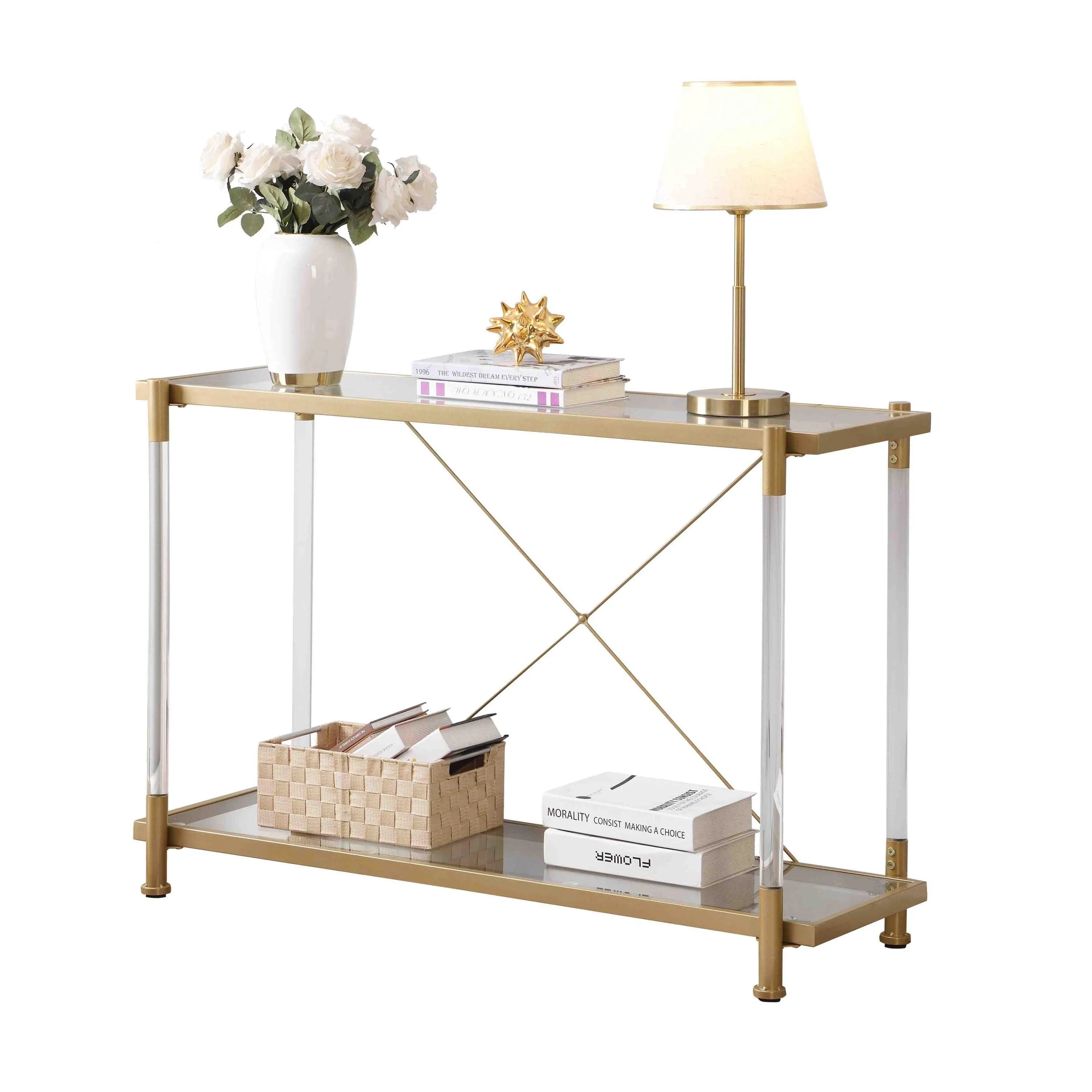 43.31'' Golden Glass Sofa Table, Acrylic Console Table for Living Room & Bedroom