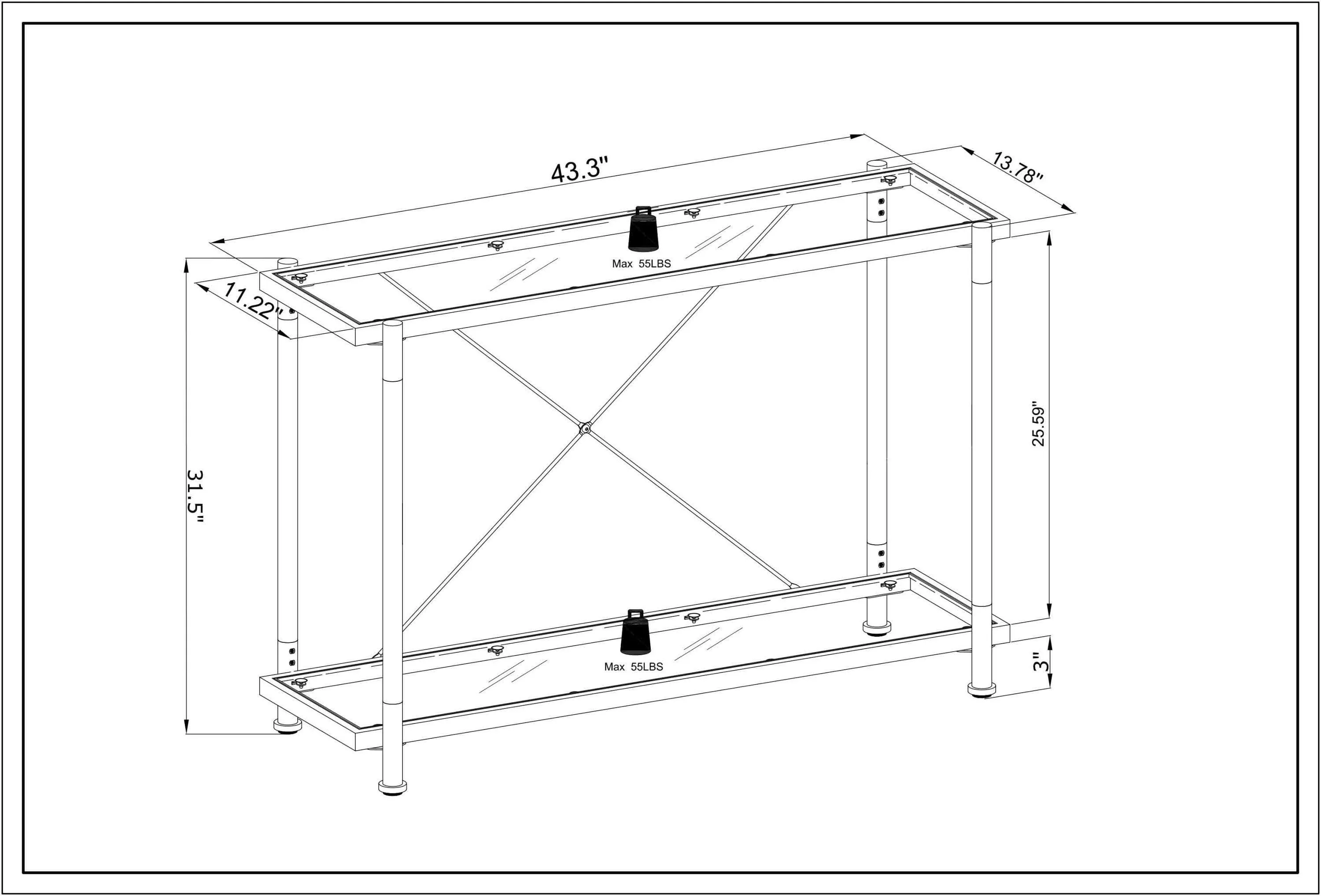 43.31'' Golden Glass Sofa Table, Acrylic Console Table for Living Room & Bedroom