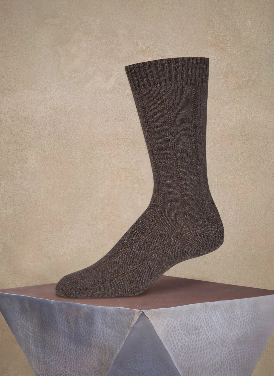 75% Cashmere Rib Sock in Brown