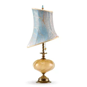 Alexis Table Lamp 154M132 by Kinzig Design, Gold  Blown Glass Base, Blue Taupe Silk Shade