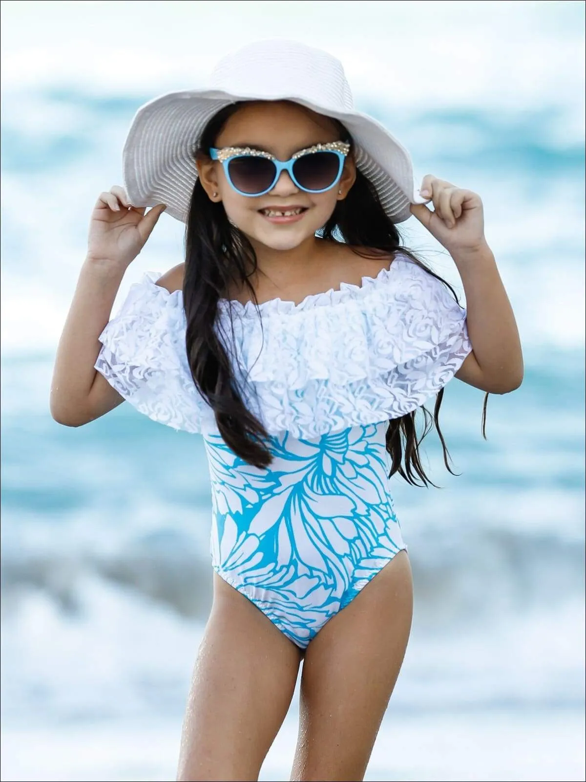 Amazing Waves Lace Bib One Piece Swimsuit