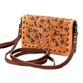 American Darling Floral Embossed Distressed Brown Bag ADBG485BKI