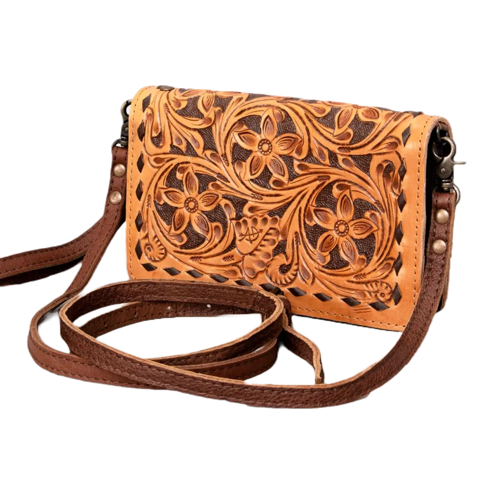 American Darling Floral Embossed Distressed Brown Bag ADBG485BKI