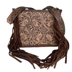 American Darling® Fringed Floral Embossed Brown Leather Bag ADBG324