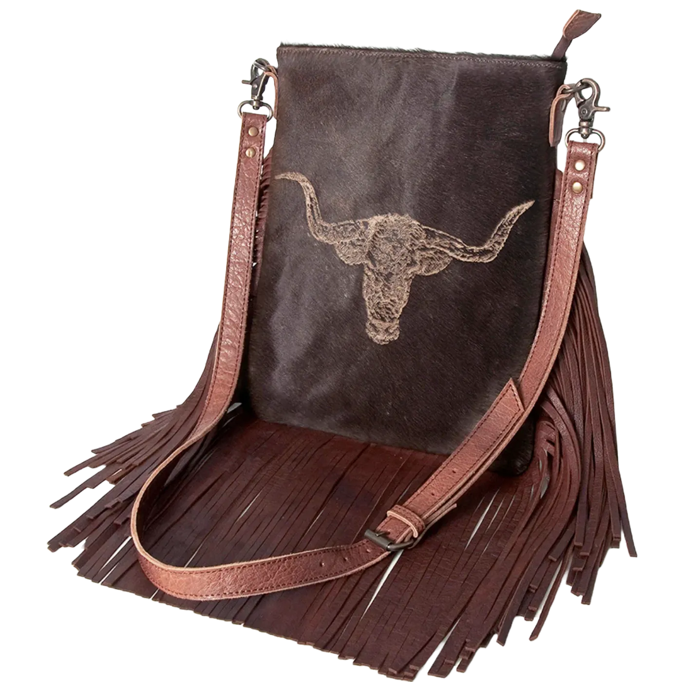 American Darling® Ladies Fringed Brown Cowhide Purse ADBGS192BO