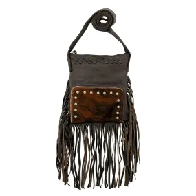 American West Womens Fringed Cowgirl 8in Brindle Hair-On Leather Crossbody Bag