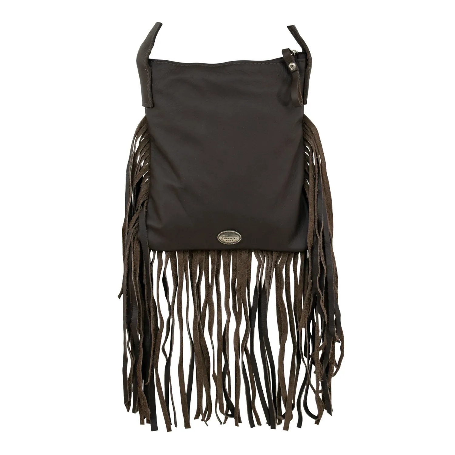 American West Womens Fringed Cowgirl 8in Brindle Hair-On Leather Crossbody Bag