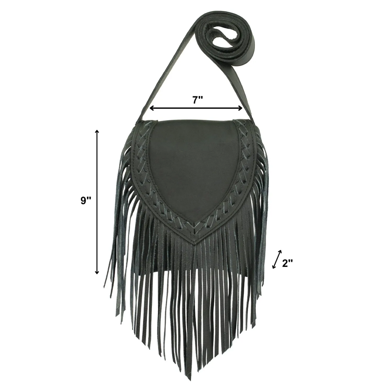 American West Womens Fringed Cowgirl Black Leather Crossbody Bag