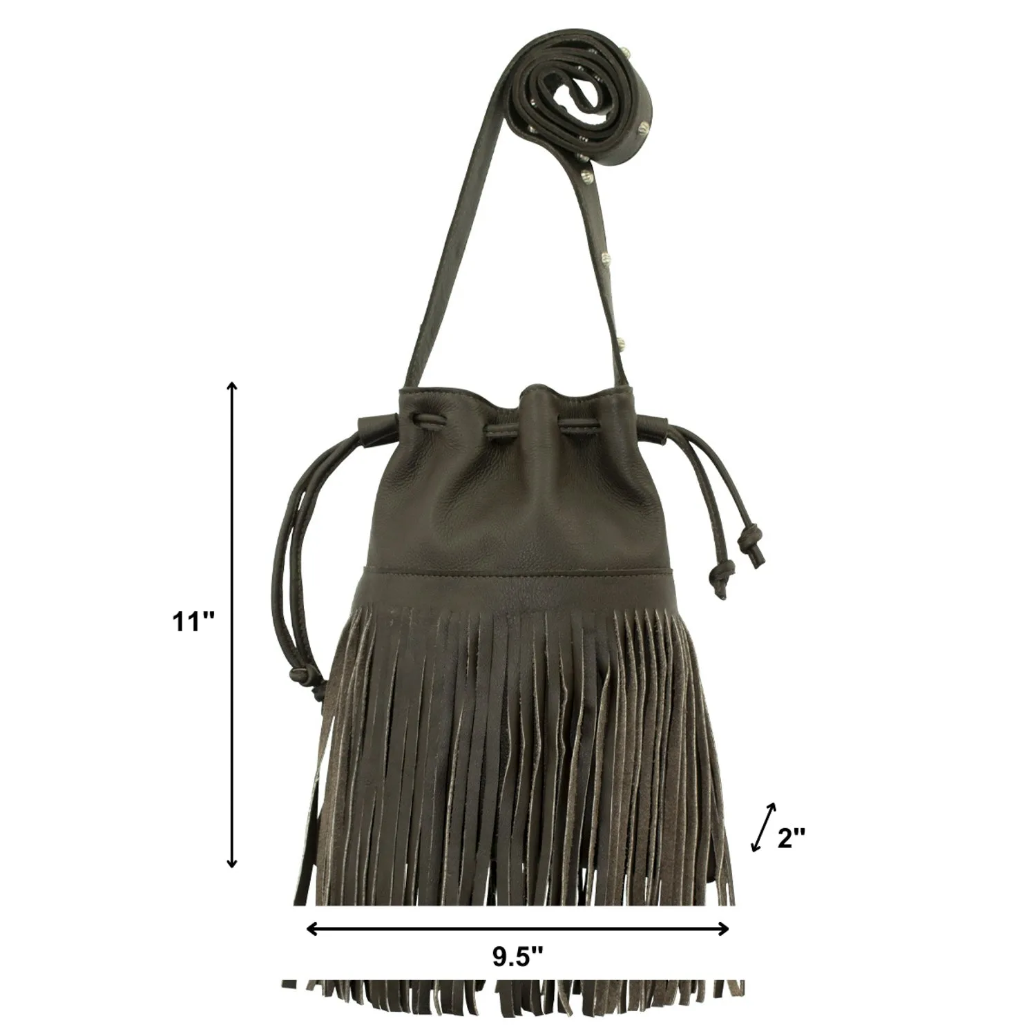 American West Womens Fringed Cowgirl Chocolate Brown Leather Bucket Bag