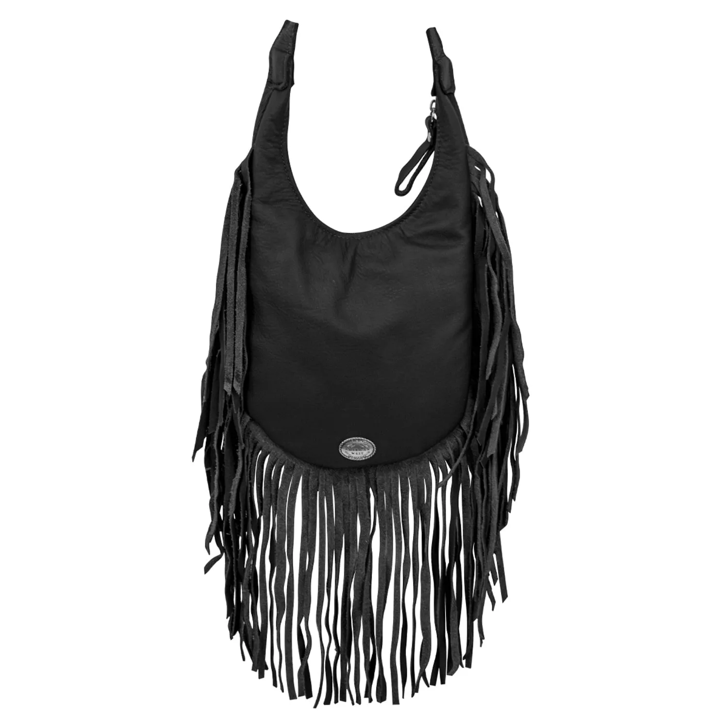 American West Womens Fringed Cowgirl Hobo Black Leather Crossbody Bag