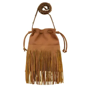 American West Womens Fringed Cowgirl Natural Tan Leather Bucket Bag