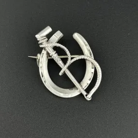 Antique Sterling Silver Hunting Crop Lucky HorseShoe Brooch