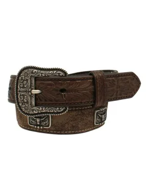 Ariat A1307202 Kids Longhorn Head Concho Floral Tooled Western Belt Brown