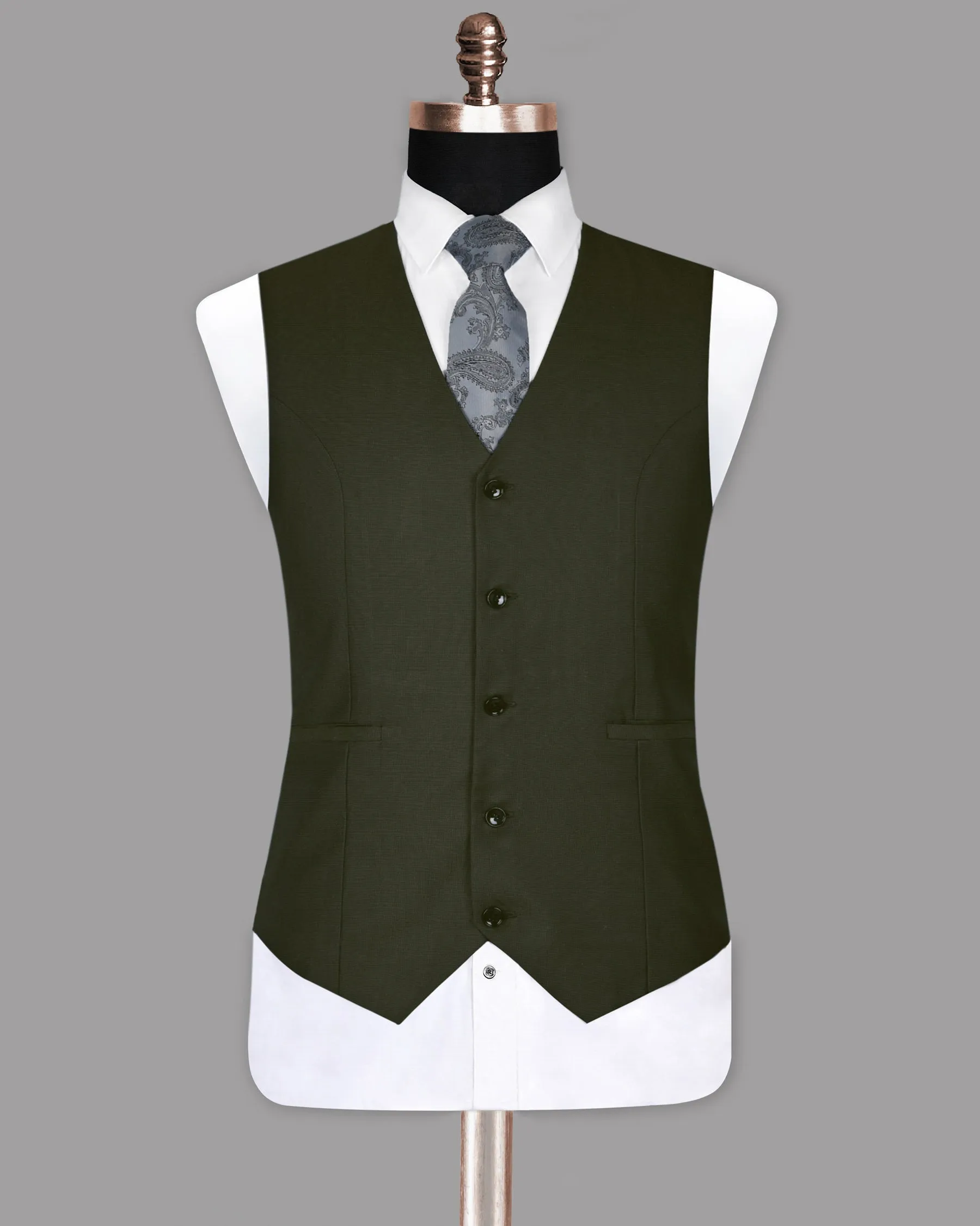 Army Green Micro Dotted Wool Blend Waistcoat