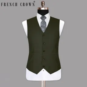 Army Green Micro Dotted Wool Blend Waistcoat