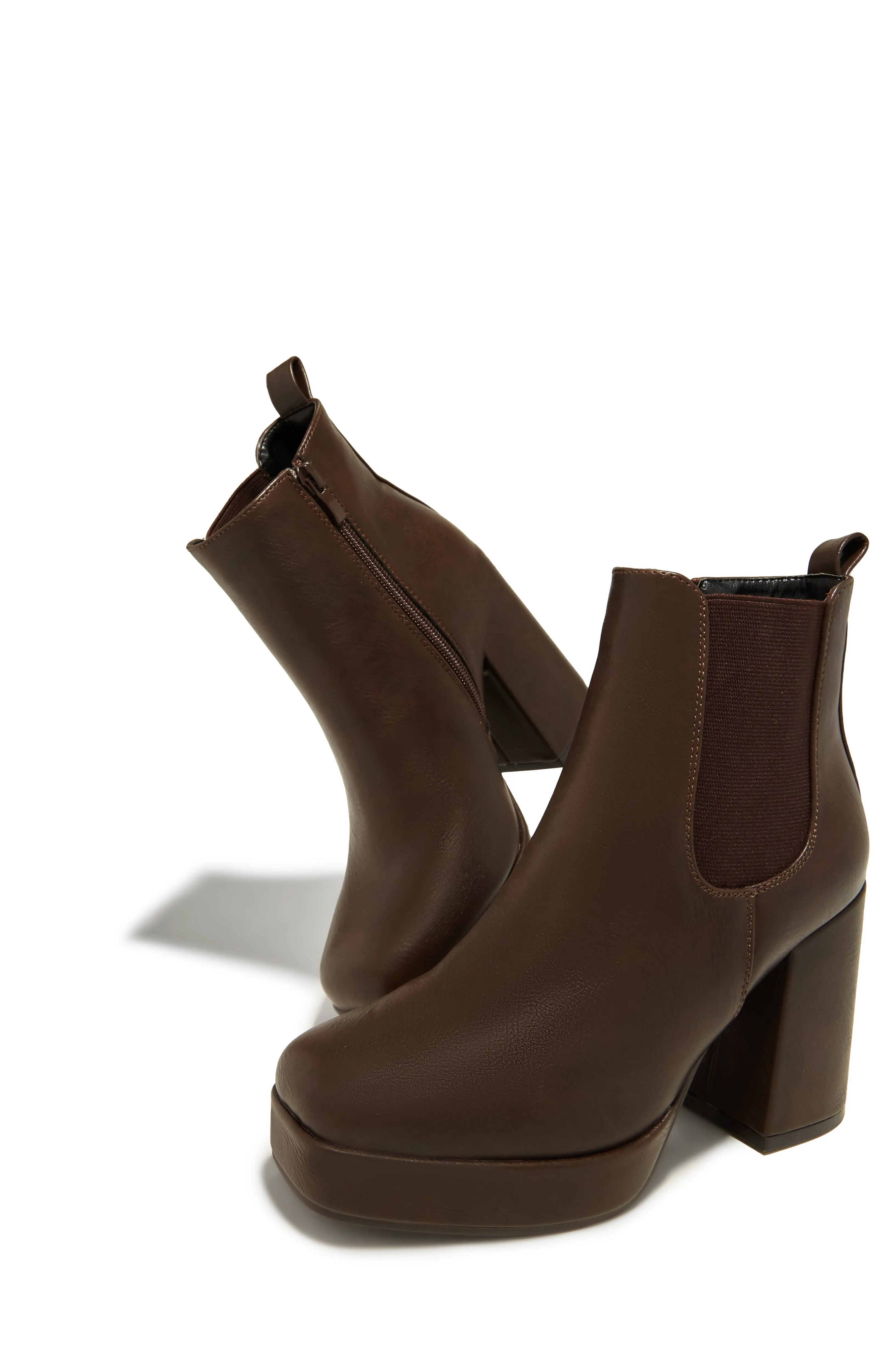 Arya Platform Block Heel Ankle Boots - Brown