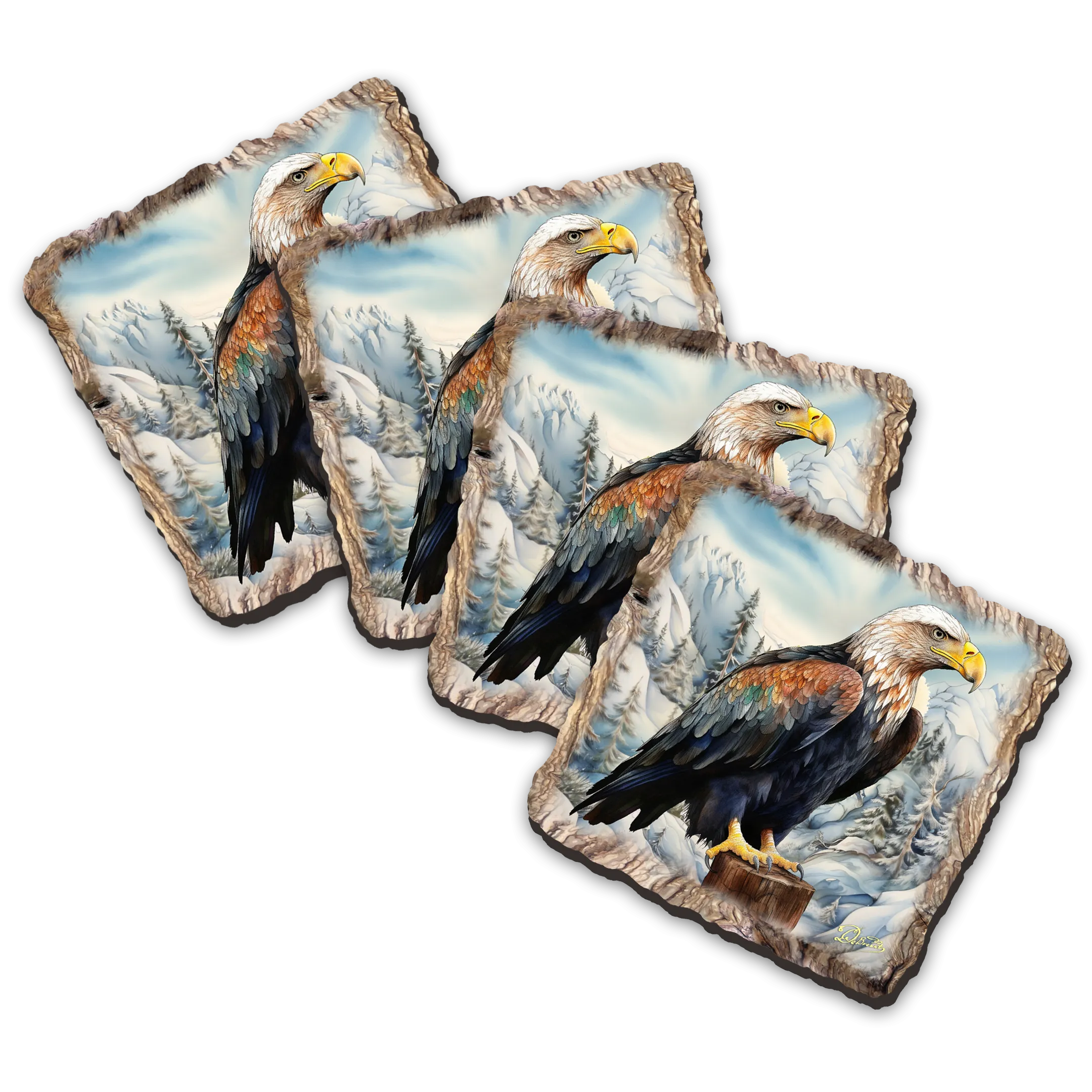 Bald Eagle Wooden Cork Coasters Gift Set of 4 by Nature Wonders | Nature Wildlife Décor  - 95399C-S4