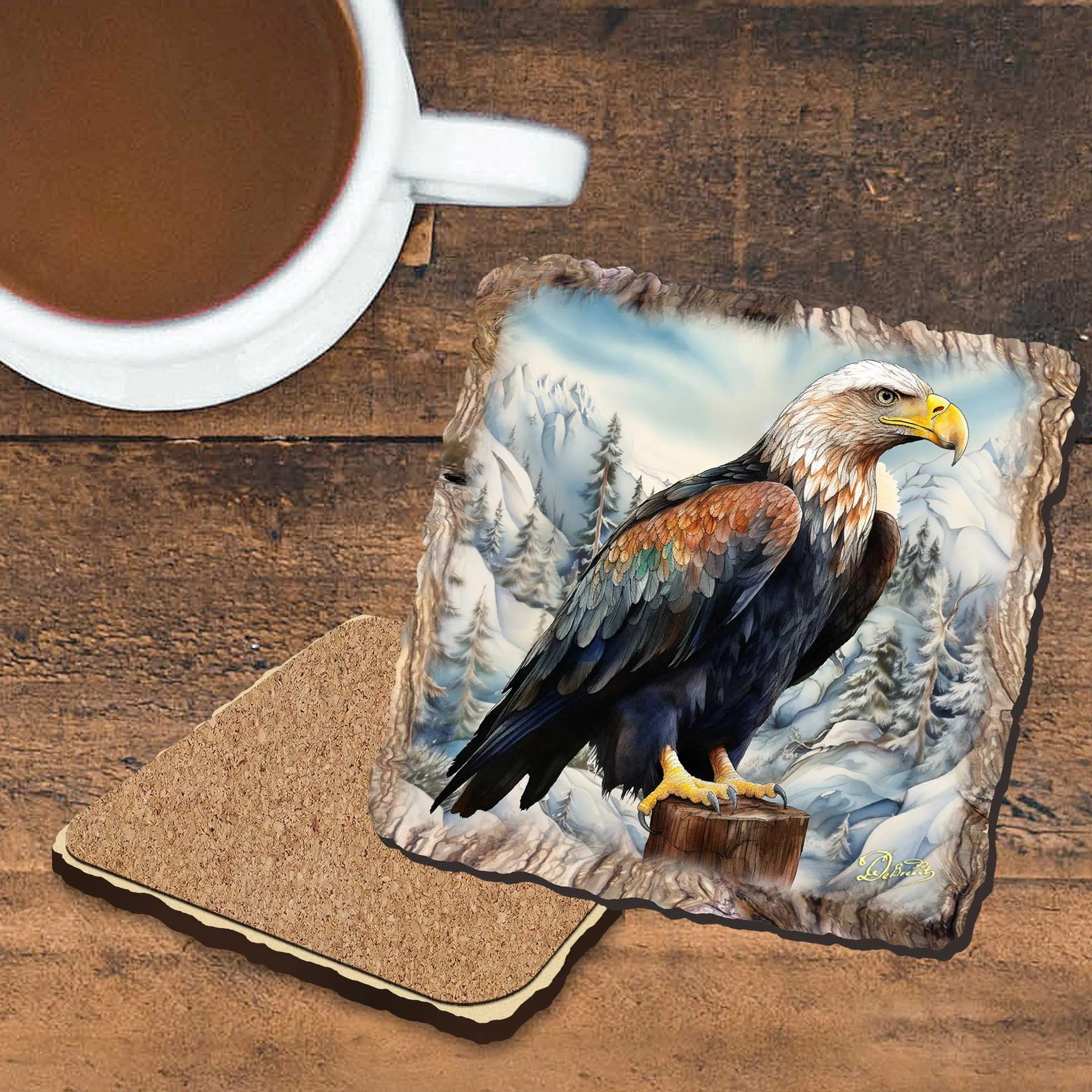 Bald Eagle Wooden Cork Coasters Gift Set of 4 by Nature Wonders | Nature Wildlife Décor  - 95399C-S4