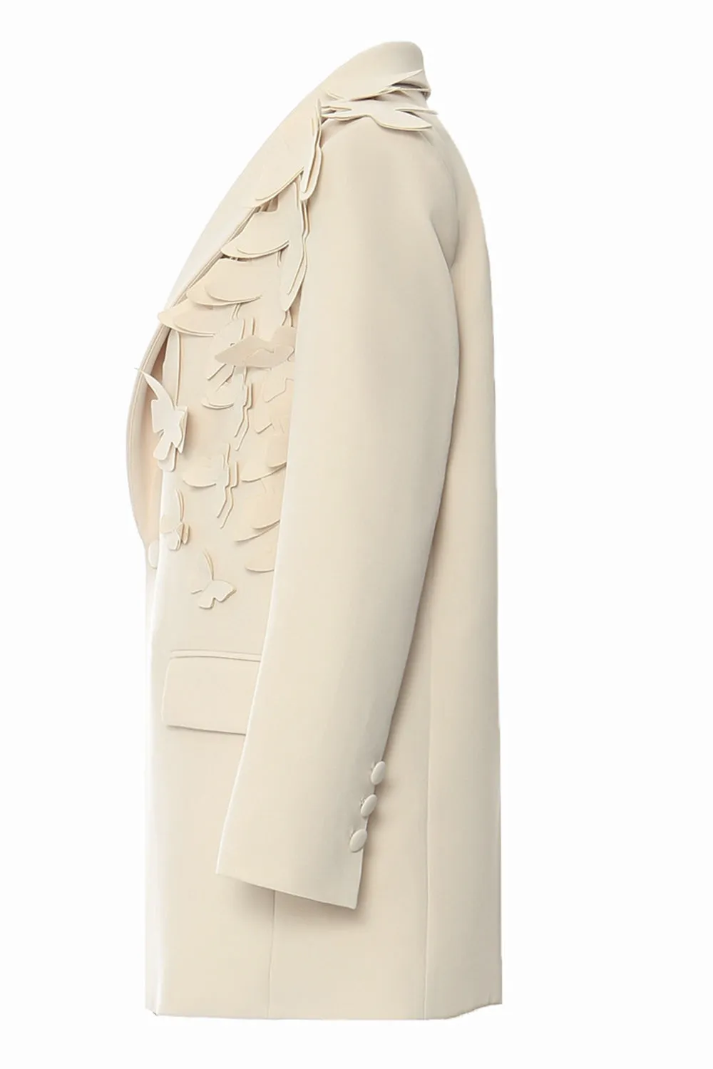 Beige Oversize Women Blazer with 3D Butterflies