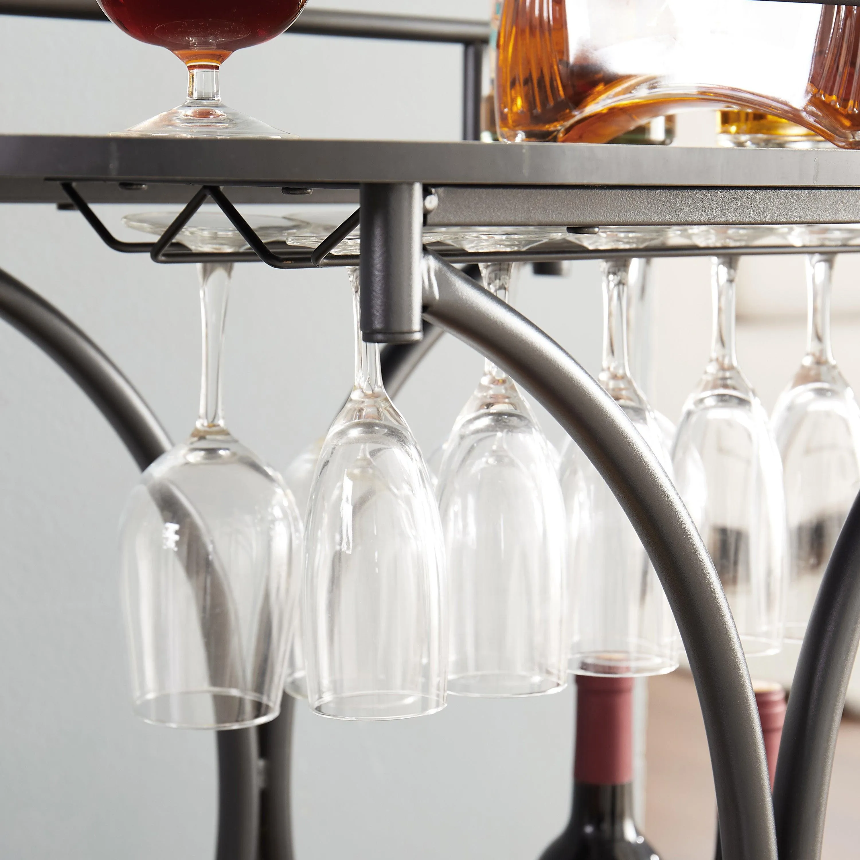 Black 2-Tier Bar Cart, Rolling Retro Style Beverage Cart with Wine Rack, Glass Holder