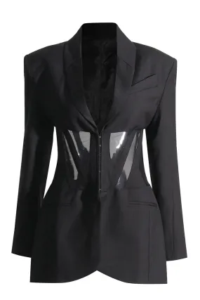 Black Corset Shawl Lapel Women Blazer