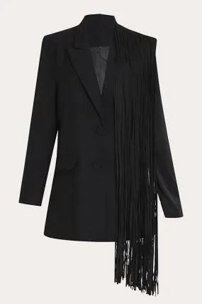 Black Fringed Peak Lapel Prom Women Blazer