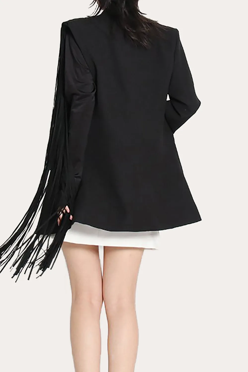 Black Fringed Peak Lapel Prom Women Blazer