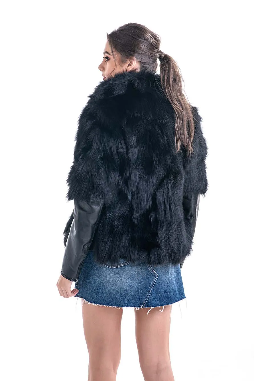 Black Genuine Fox Fur Jacket