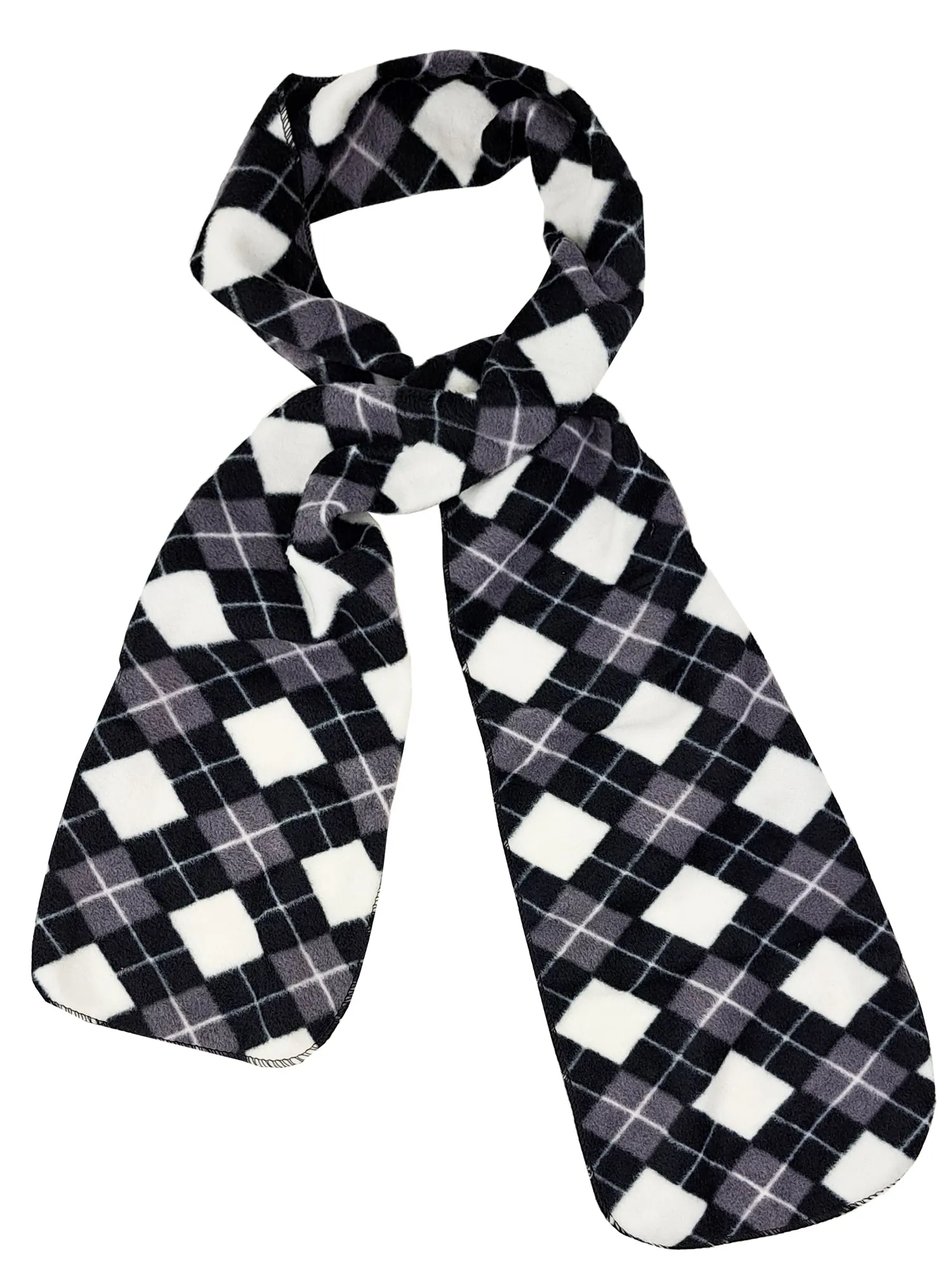 Black White Gray Argyle Print Polar Fleece Scarf Glove & Hat Set