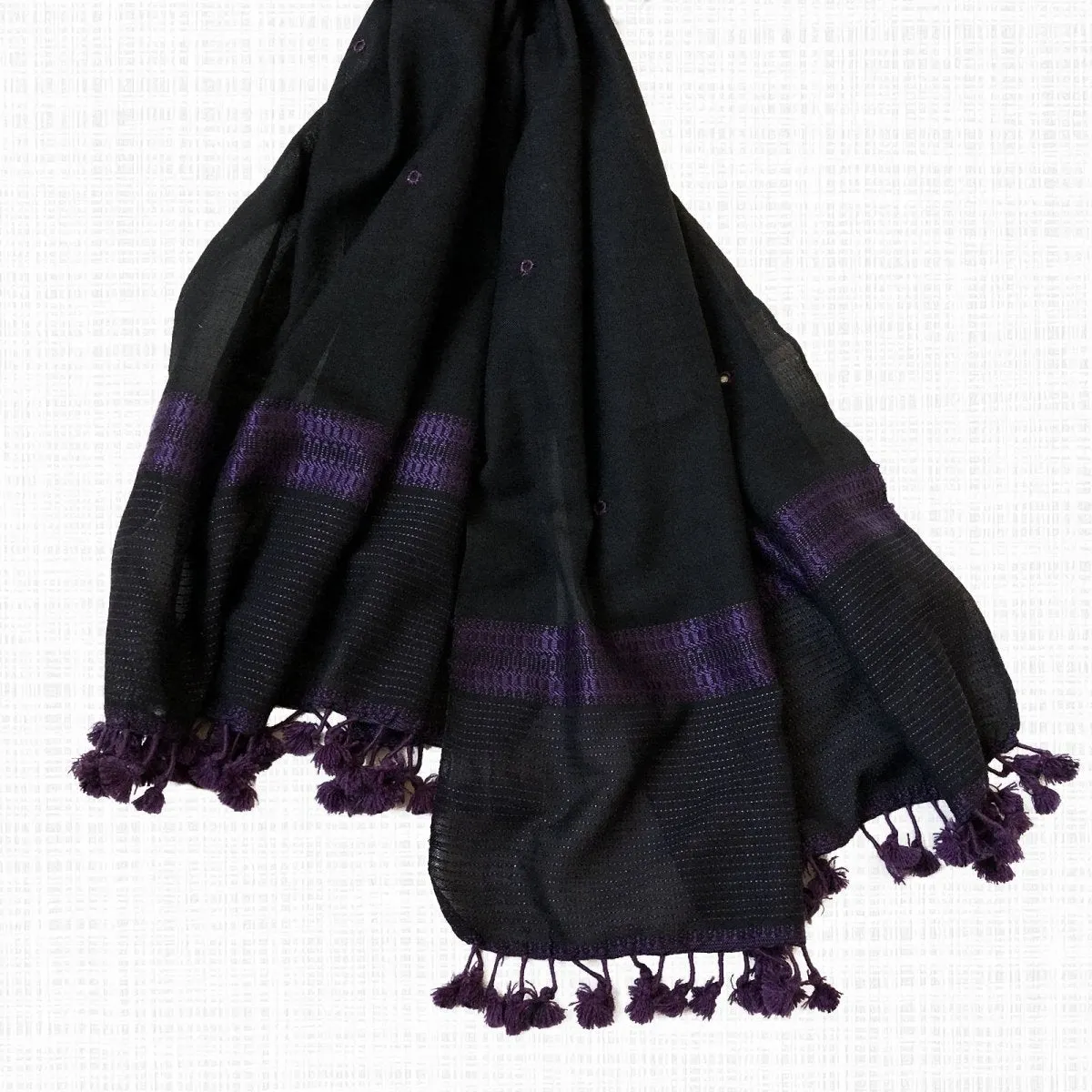 Black with Purple Hues Handwoven Cotton Stole