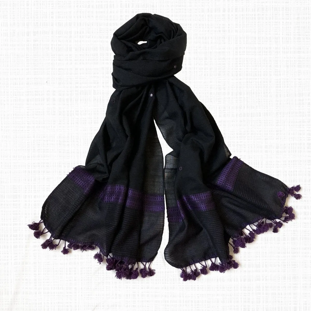 Black with Purple Hues Handwoven Cotton Stole