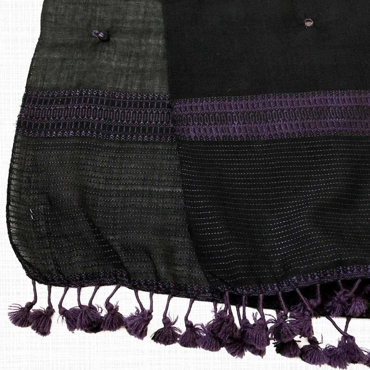 Black with Purple Hues Handwoven Cotton Stole