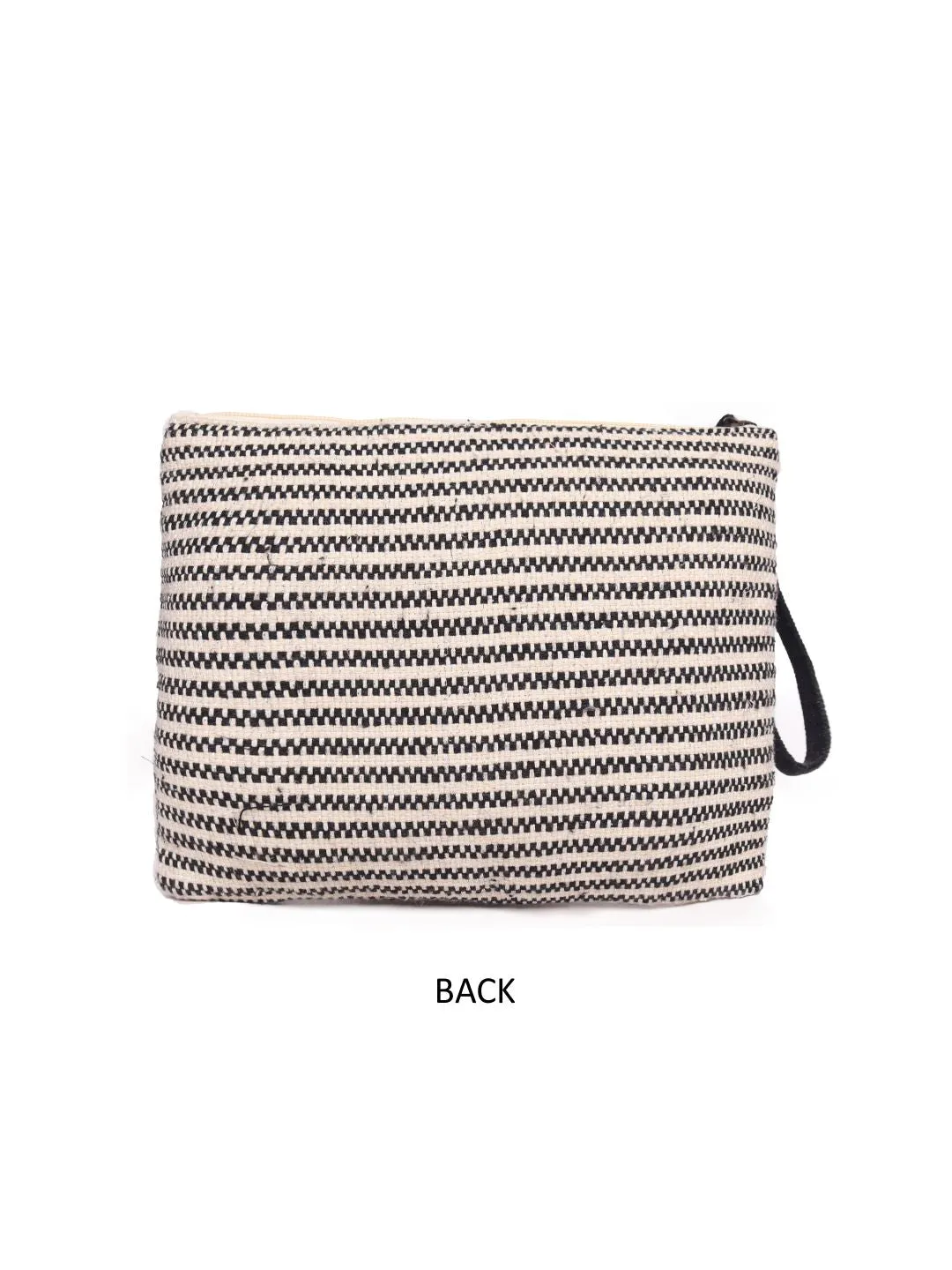 Black/White Striped Woven Makeup/Travel Pouch With Tassels