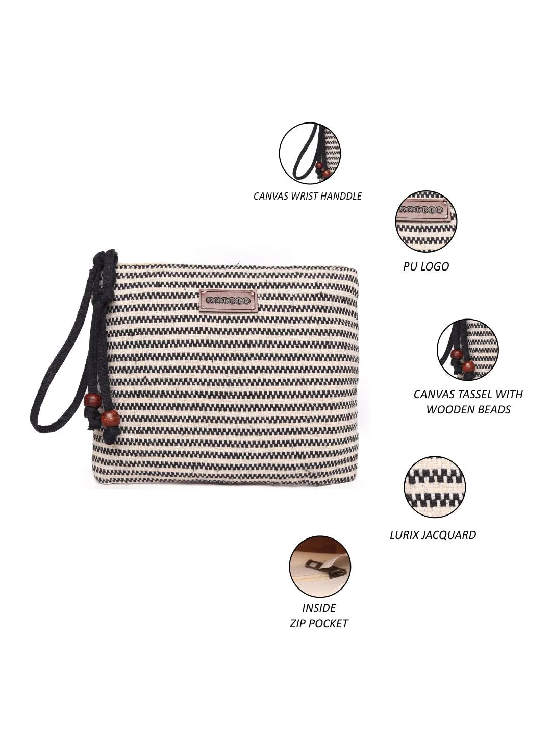 Black/White Striped Woven Makeup/Travel Pouch With Tassels