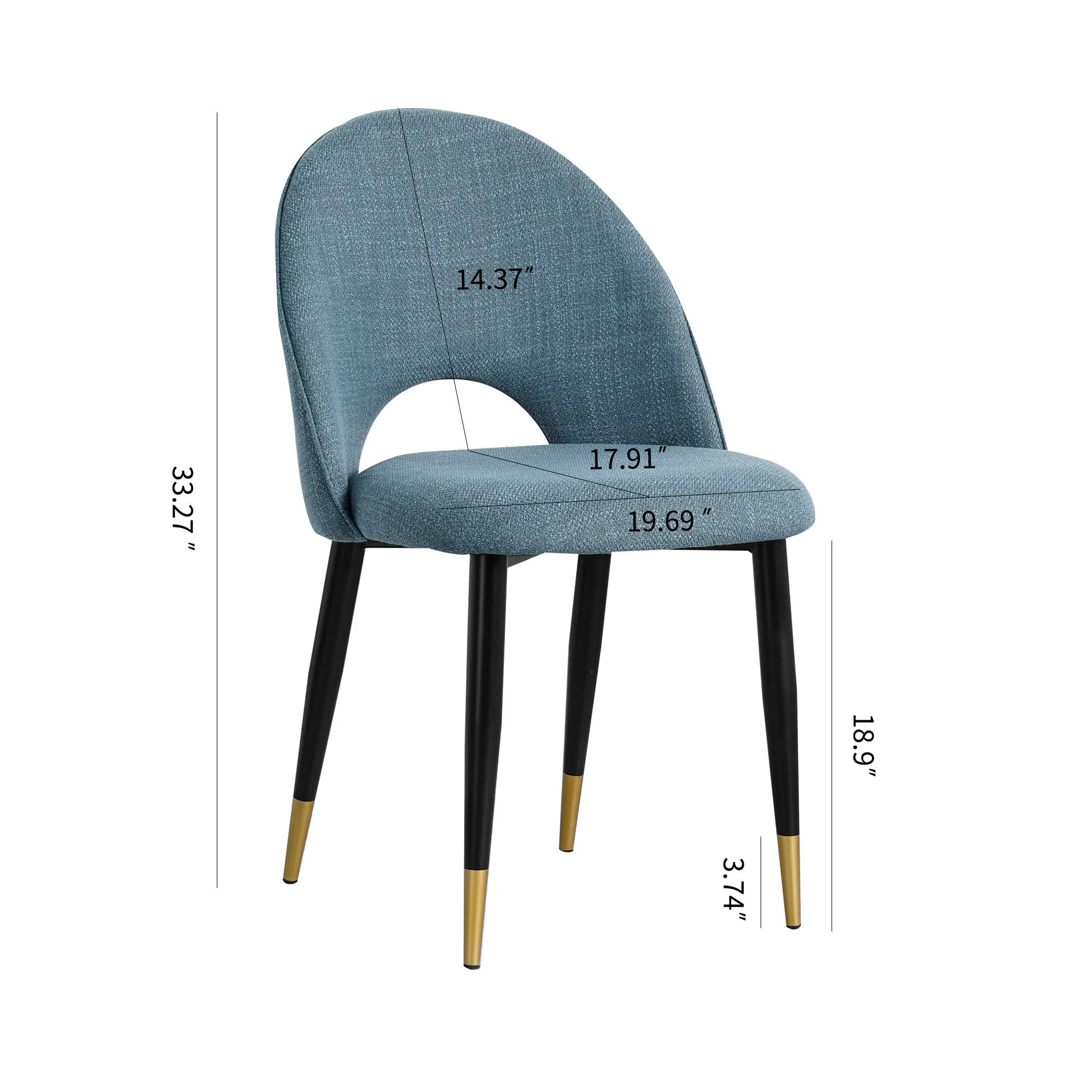 Blue Nordic Style Dining Room Furniture Comfortable Decoration similar to sackcloth Fabric Seat Dining Chair With Black Golden Legs(Set of 2)