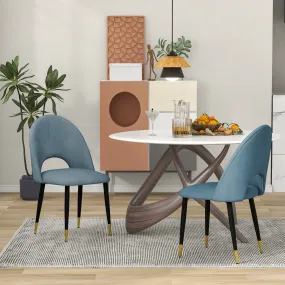 Blue Nordic Style Dining Room Furniture Comfortable Decoration similar to sackcloth Fabric Seat Dining Chair With Black Golden Legs(Set of 2)