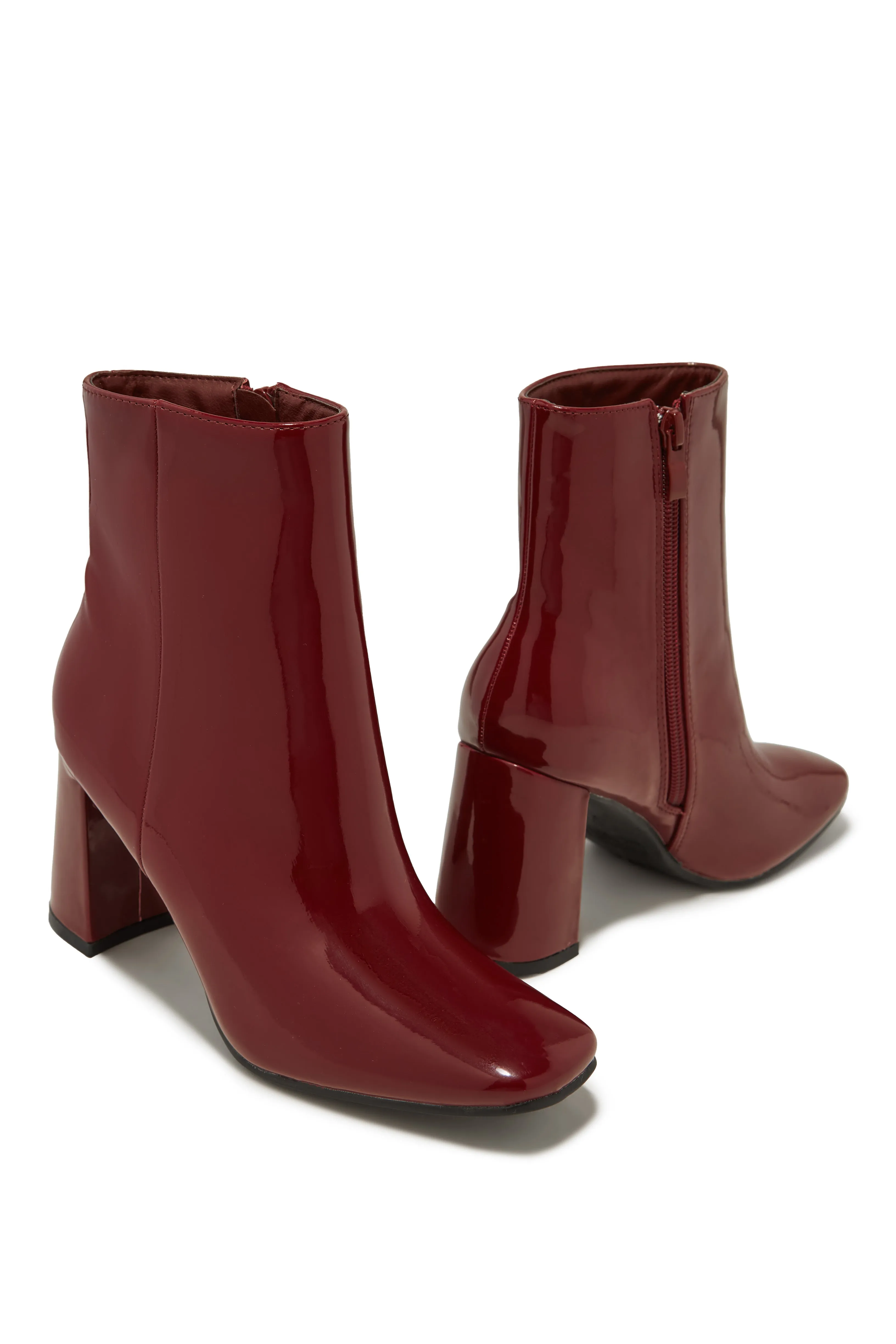 Brianna Block Heel Ankle Boots - Cherry