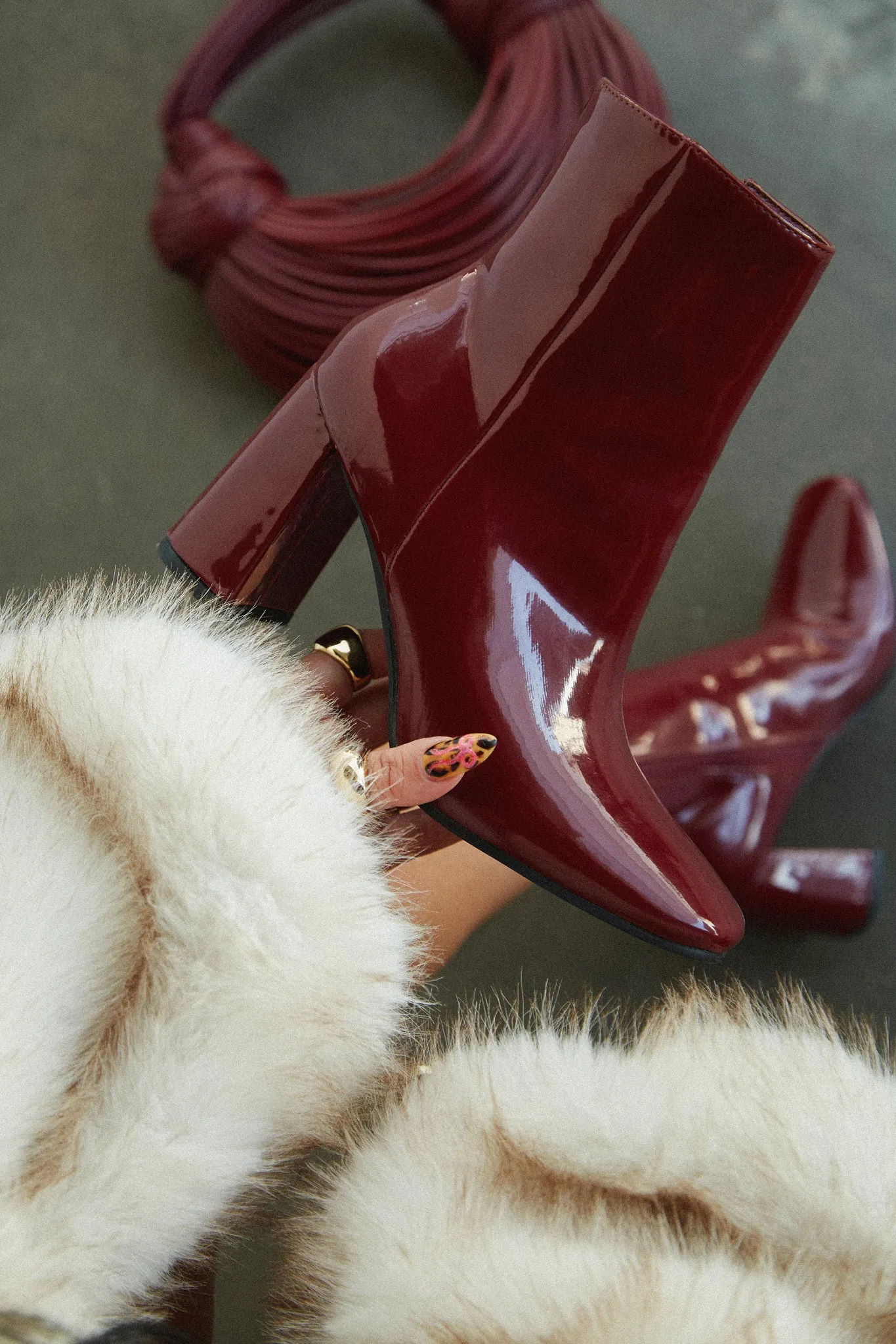 Brianna Block Heel Ankle Boots - Cherry