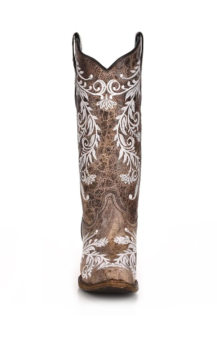 Brown White Embroidery Glow Western Boot - Corral Boots at Bourbon Cowgirl