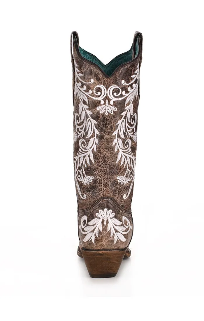 Brown White Embroidery Glow Western Boot - Corral Boots at Bourbon Cowgirl